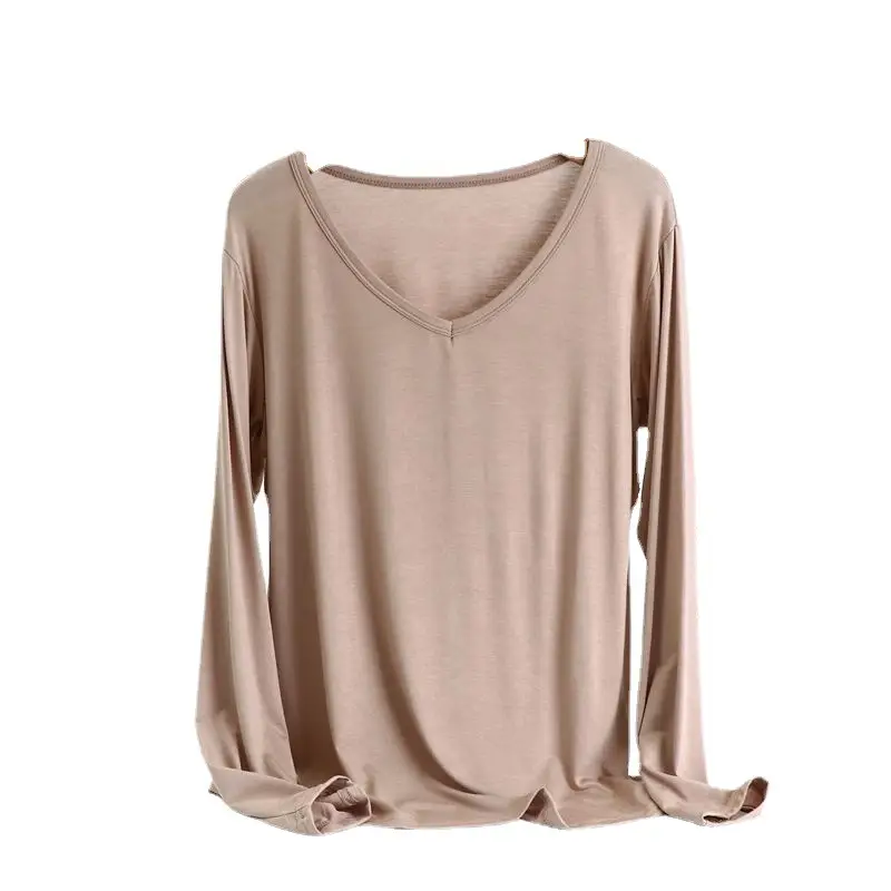 Women Long Sleeve V-Neck T-Shirt Modal Base Large - Image 11