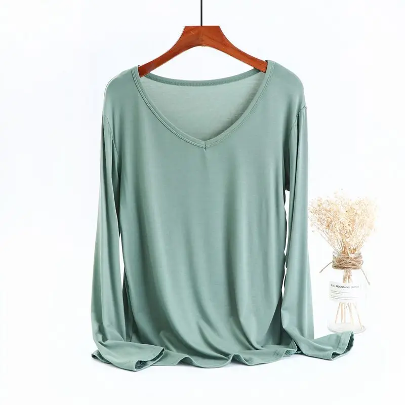 Women Long Sleeve V-Neck T-Shirt Modal Base Large - Image 2