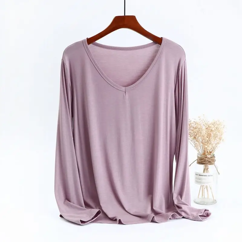 Women Long Sleeve V-Neck T-Shirt Modal Base Large - Image 3