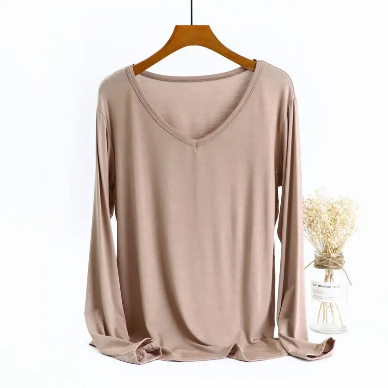 Women Long Sleeve V-Neck T-Shirt Modal Base Large - Image 4
