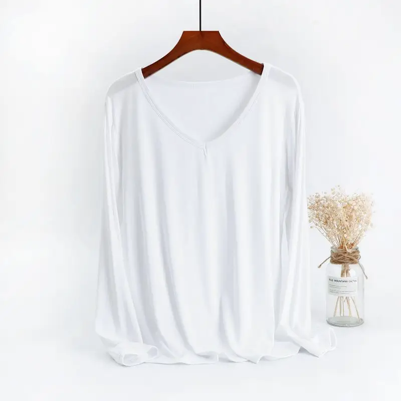 Women Long Sleeve V-Neck T-Shirt Modal Base Large - Image 5