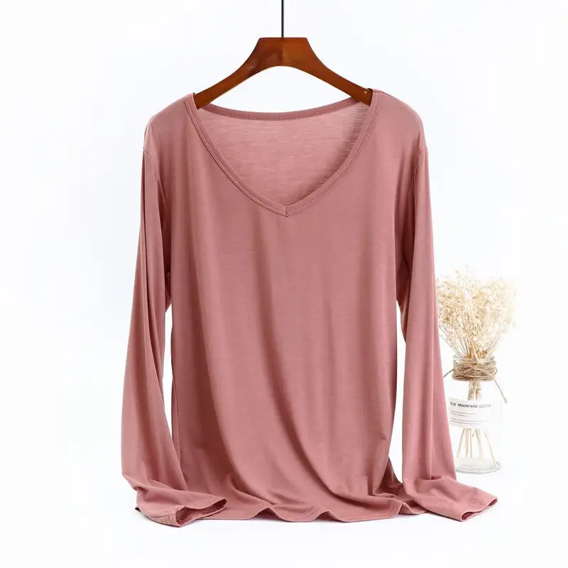 Women Long Sleeve V-Neck T-Shirt Modal Base Large - Image 7