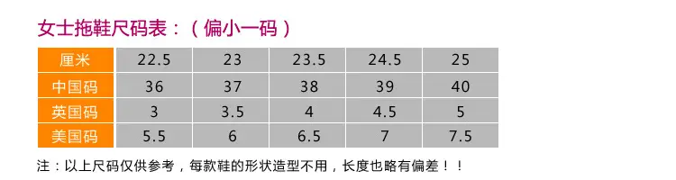 女士尺码表
