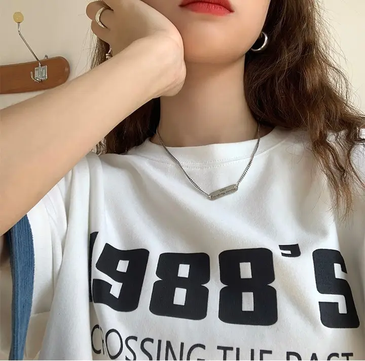 Women 2988 Print Round Neck T-Shirt White Summer Loose Fit — feature 28