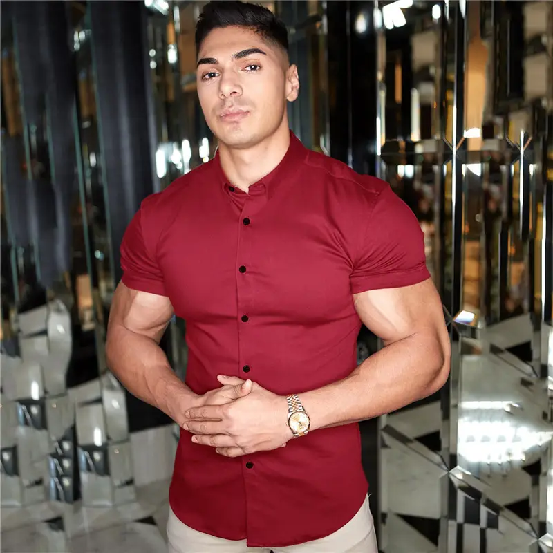 Men's Stretch Lapel Shirt Gray Solid Color