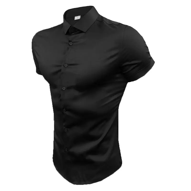 Men's Stretch Lapel Shirt Gray Solid Color