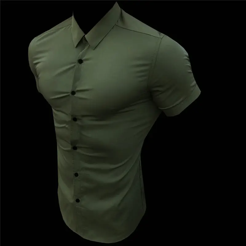 Men's Stretch Lapel Shirt Gray Solid Color