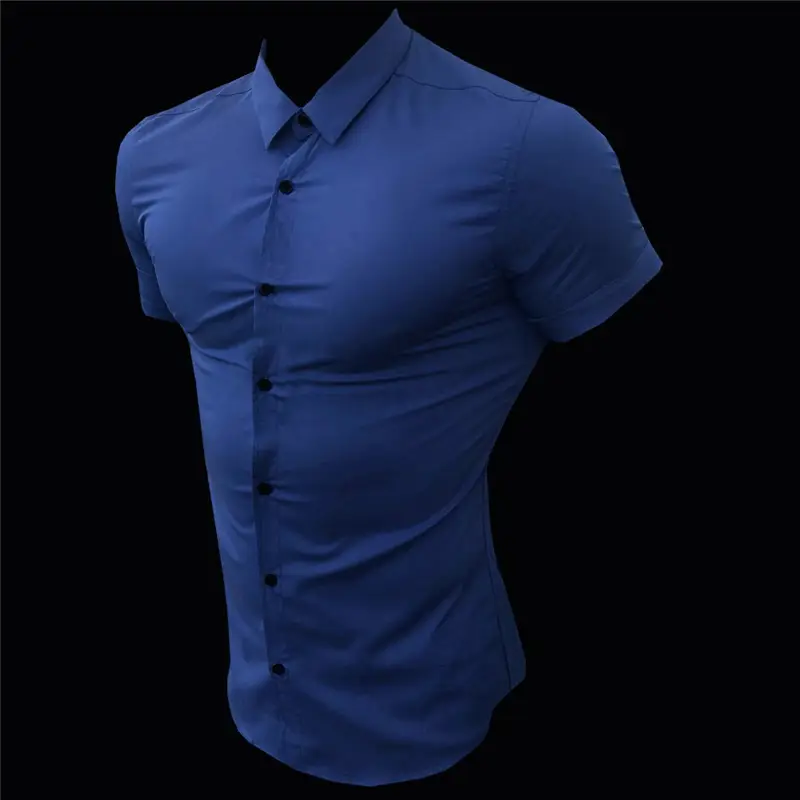Men's Stretch Lapel Shirt Gray Solid Color