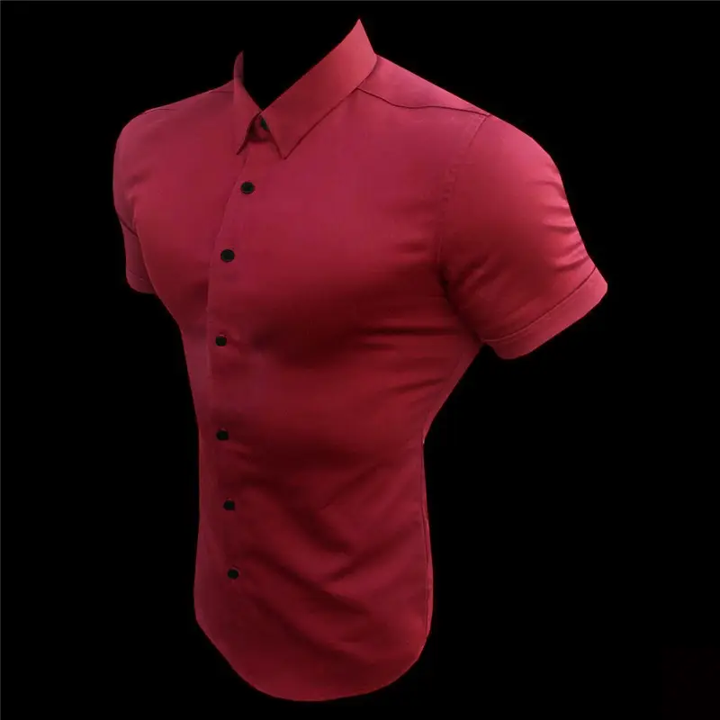 Men's Stretch Lapel Shirt Gray Solid Color