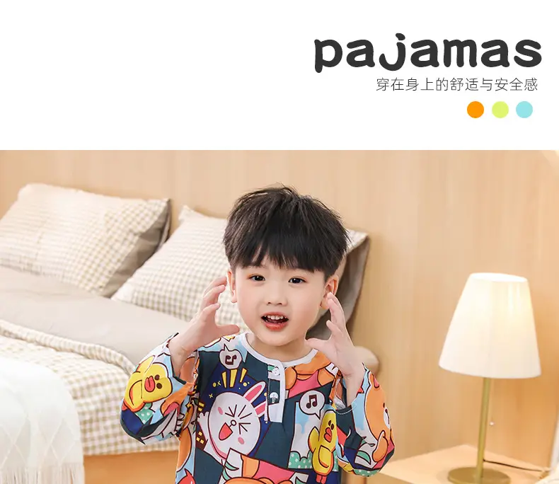 New children's cotton silk pajamas spring and autumn thin girls long sleeve suit little boy baby home clothes a generation of hair — feature 1