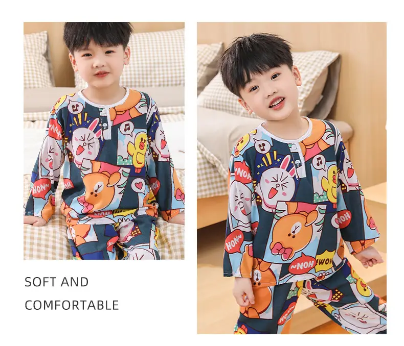 New children's cotton silk pajamas spring and autumn thin girls long sleeve suit little boy baby home clothes a generation of hair — feature 15