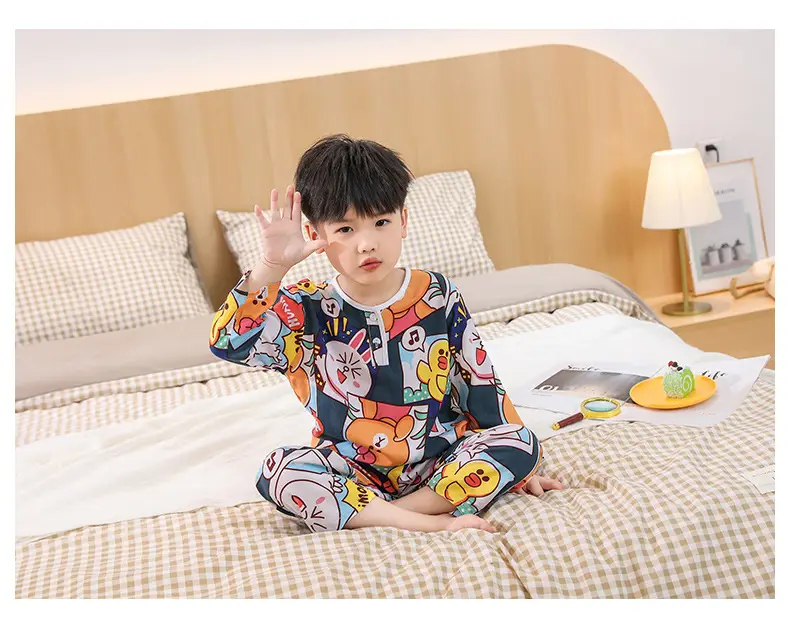 New children's cotton silk pajamas spring and autumn thin girls long sleeve suit little boy baby home clothes a generation of hair — feature 17