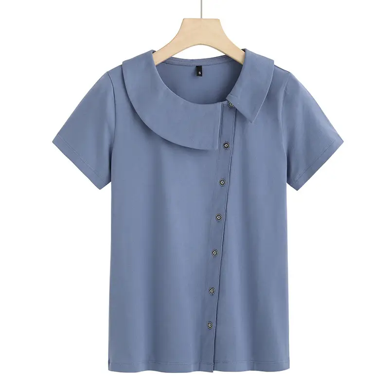 White Short Sleeve Button T-Shirt for Women - Image 3