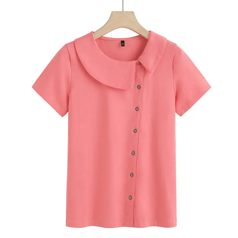 White Short Sleeve Button T-Shirt for Women - Image 4