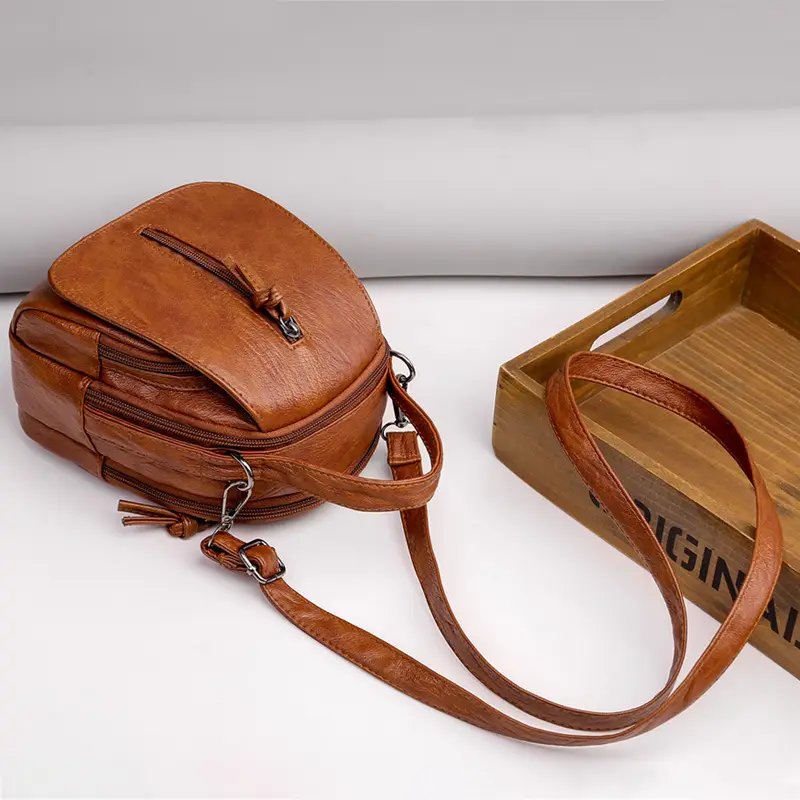 Women's Brown Leather Crossbody Bag with Tassel - Image 5