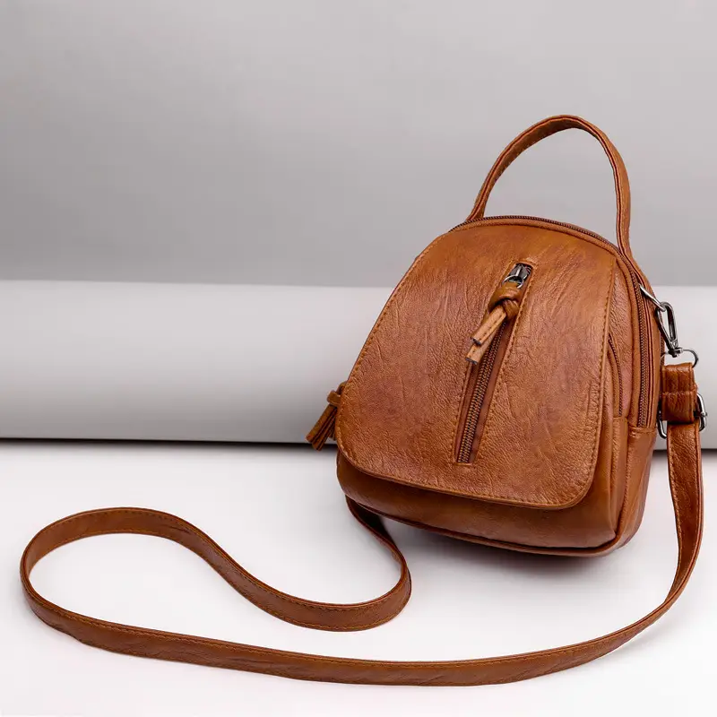Women's Brown Leather Crossbody Bag with Tassel - Image 6