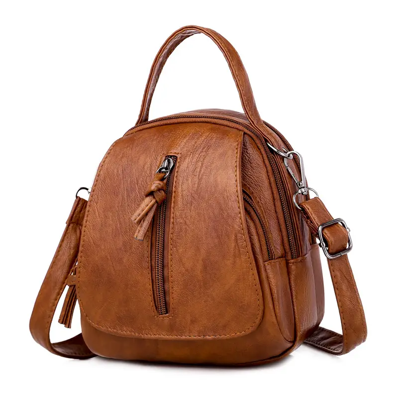 Women's Brown Leather Crossbody Bag with Tassel - Image 2