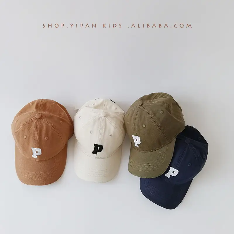 Black P Logo Baby Cap for Boys Girls Korean Style