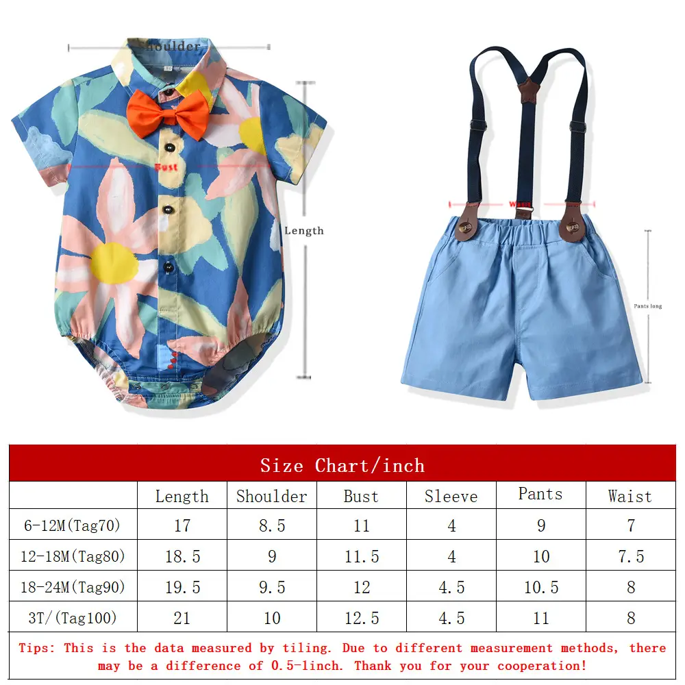 Baby Printed Short Sleeve Shirt with Bow Tie Suit — feature 3