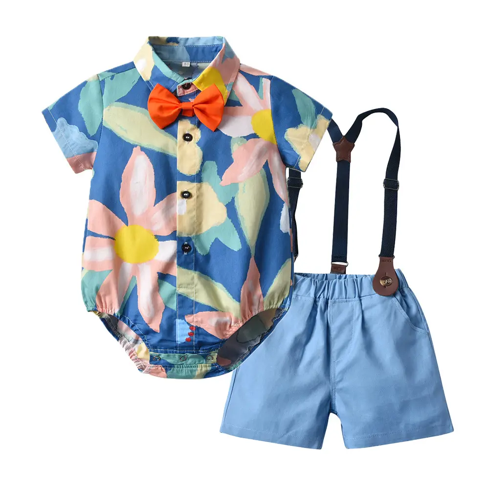 Baby Printed Short Sleeve Shirt with Bow Tie Suit — feature 4