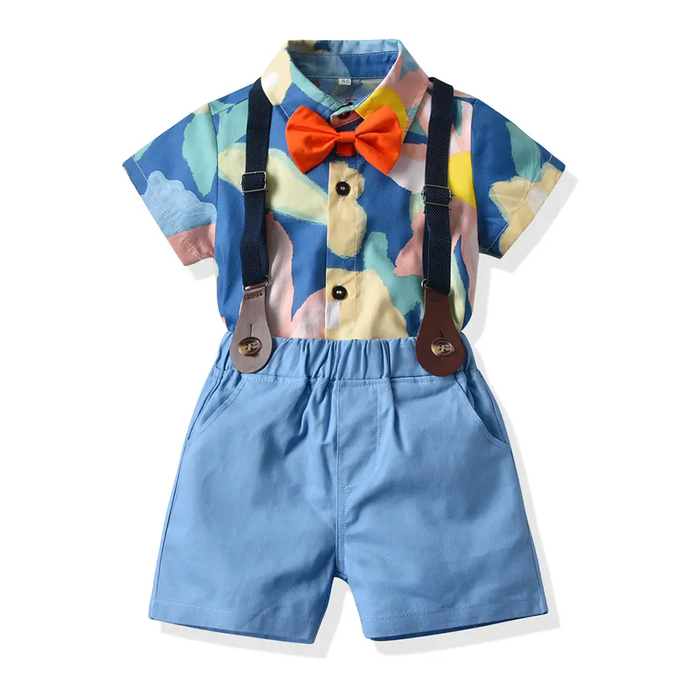 Baby Printed Short Sleeve Shirt with Bow Tie Suit — feature 5