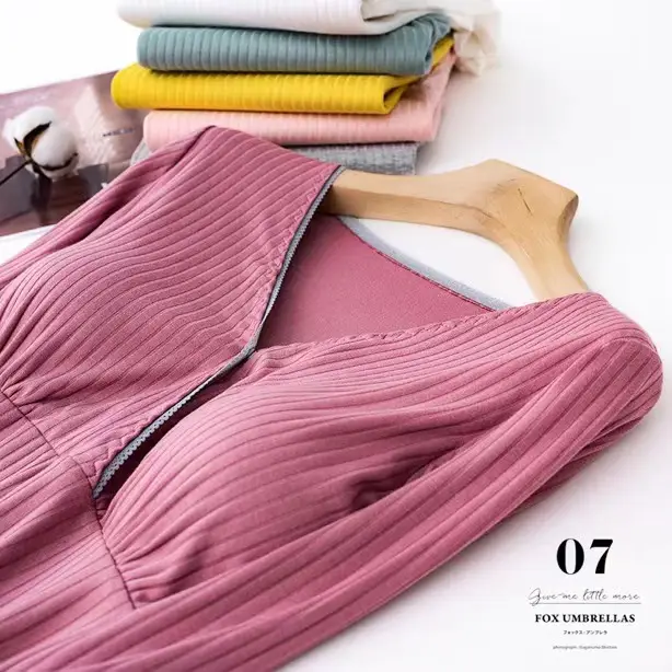 Nursing Pajamas Warm Long Sleeve Pink - Image 11