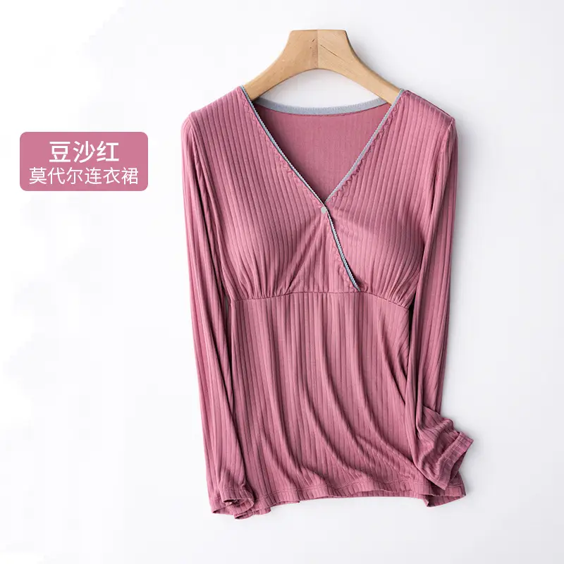 Nursing Pajamas Warm Long Sleeve Pink - Image 7