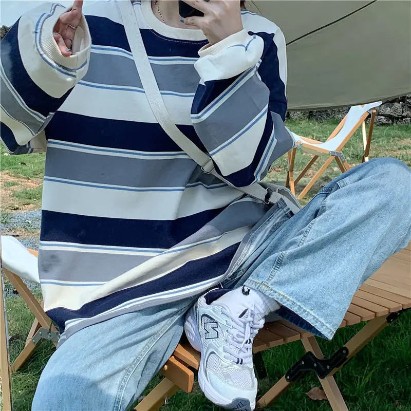 Women Striped Long Sleeve T-Shirt Blue White Red — feature 17