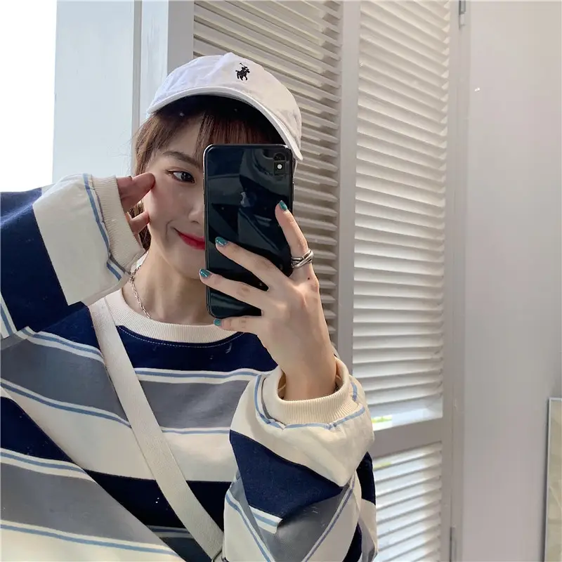Women Striped Long Sleeve T-Shirt Blue White Red — feature 18