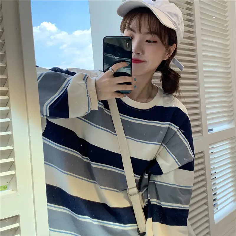 Women Striped Long Sleeve T-Shirt Blue White Red — feature 21