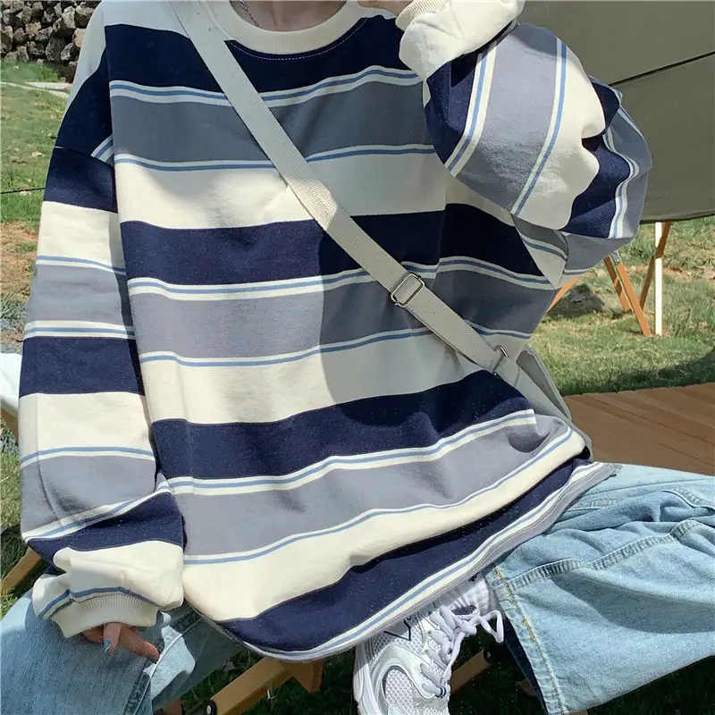 Women Striped Long Sleeve T-Shirt Blue White Red — feature 22