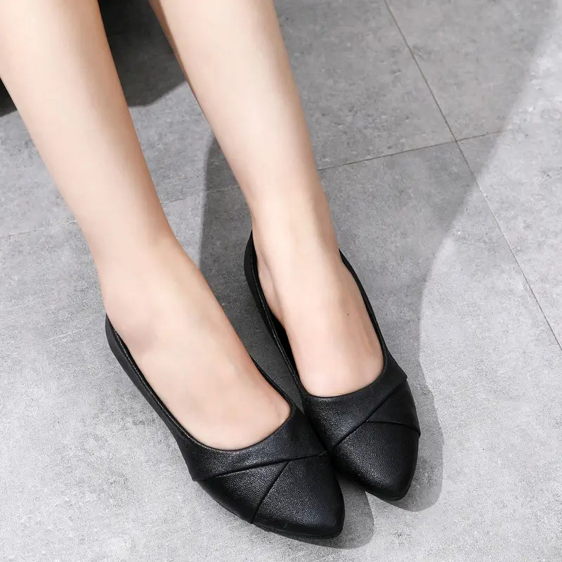 Women's Black Leather Flat Shoes with Soft Sole - Image 2