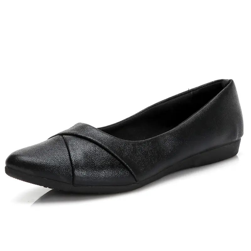 Women's Black Leather Flat Shoes with Soft Sole - Image 5
