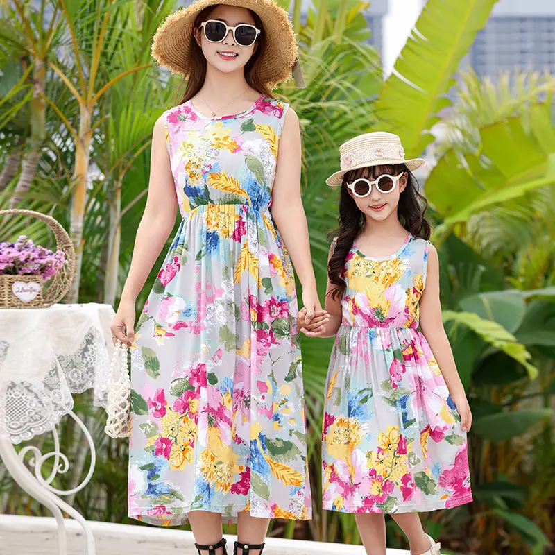 2025 Summer Printed Beach Dress for Mother & Daughter Cool Breathable - Image 14