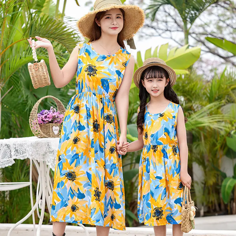 2025 Summer Printed Beach Dress for Mother & Daughter Cool Breathable - Image 15