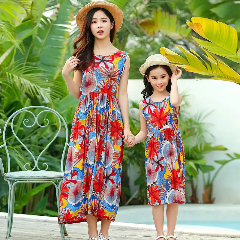 2025 Summer Printed Beach Dress for Mother & Daughter Cool Breathable - Image 12