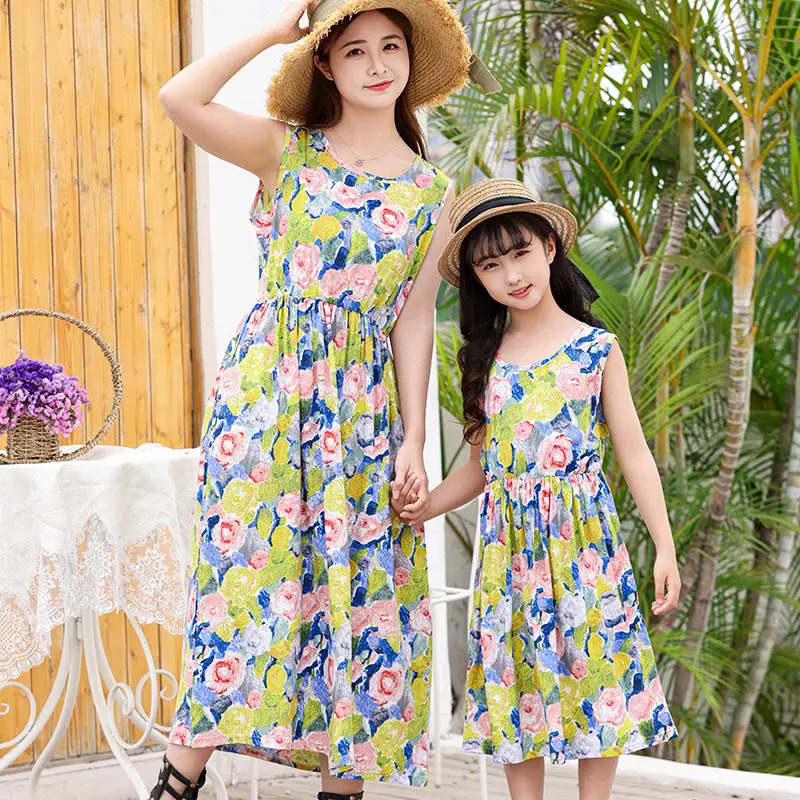 2025 Summer Printed Beach Dress for Mother & Daughter Cool Breathable - Image 3