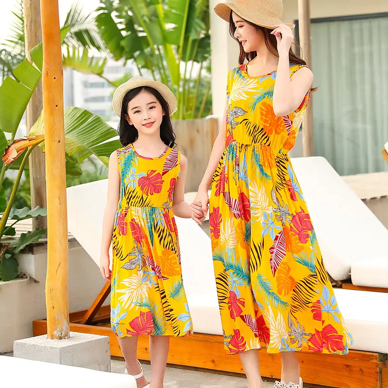 2025 Summer Printed Beach Dress for Mother & Daughter Cool Breathable - Image 4