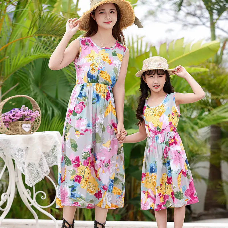 2025 Summer Printed Beach Dress for Mother & Daughter Cool Breathable - Image 7