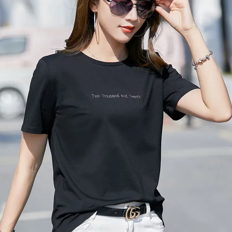 2022 Summer Embroidered Black T-Shirt Short Sleeve Loose Fit - Image 9