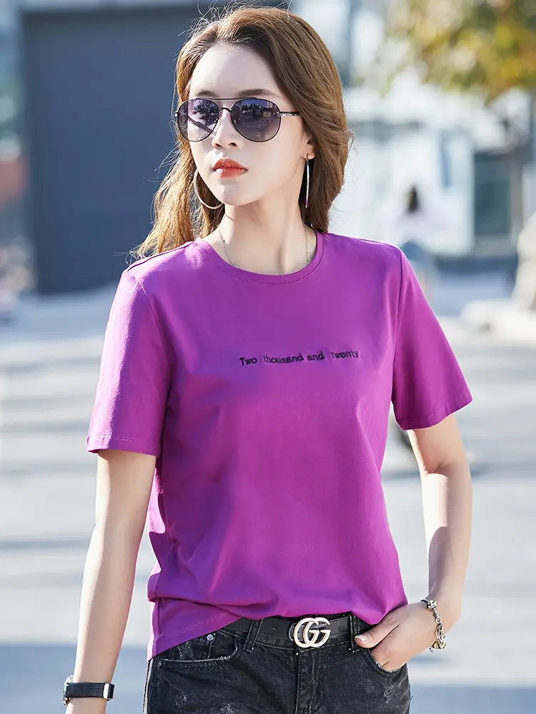 2022 Summer Embroidered Black T-Shirt Short Sleeve Loose Fit - Image 2