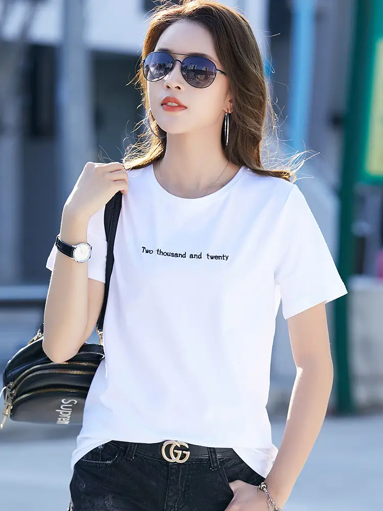2022 Summer Embroidered Black T-Shirt Short Sleeve Loose Fit - Image 4