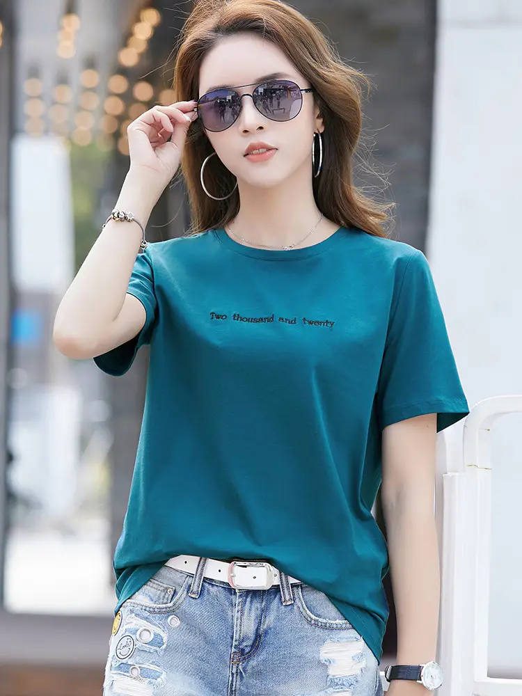 2022 Summer Embroidered Black T-Shirt Short Sleeve Loose Fit - Image 5
