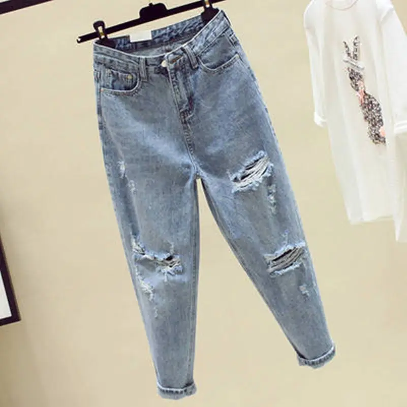 Women Ripped High Waist Jeans Spring Autumn Loose Fit - Image 4