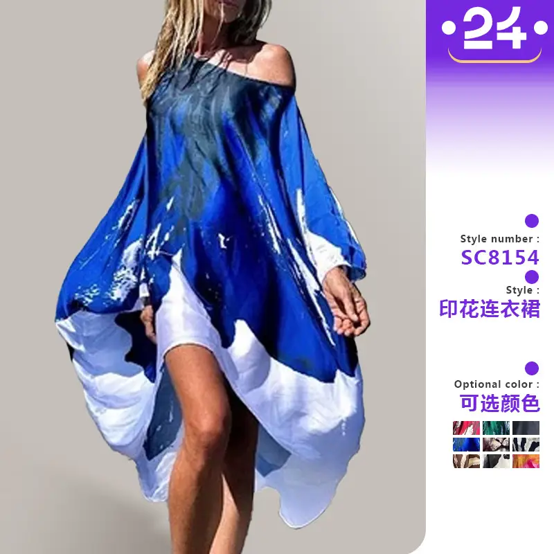 Blue Slanted Shoulder Casual Dress for Women - Image 9