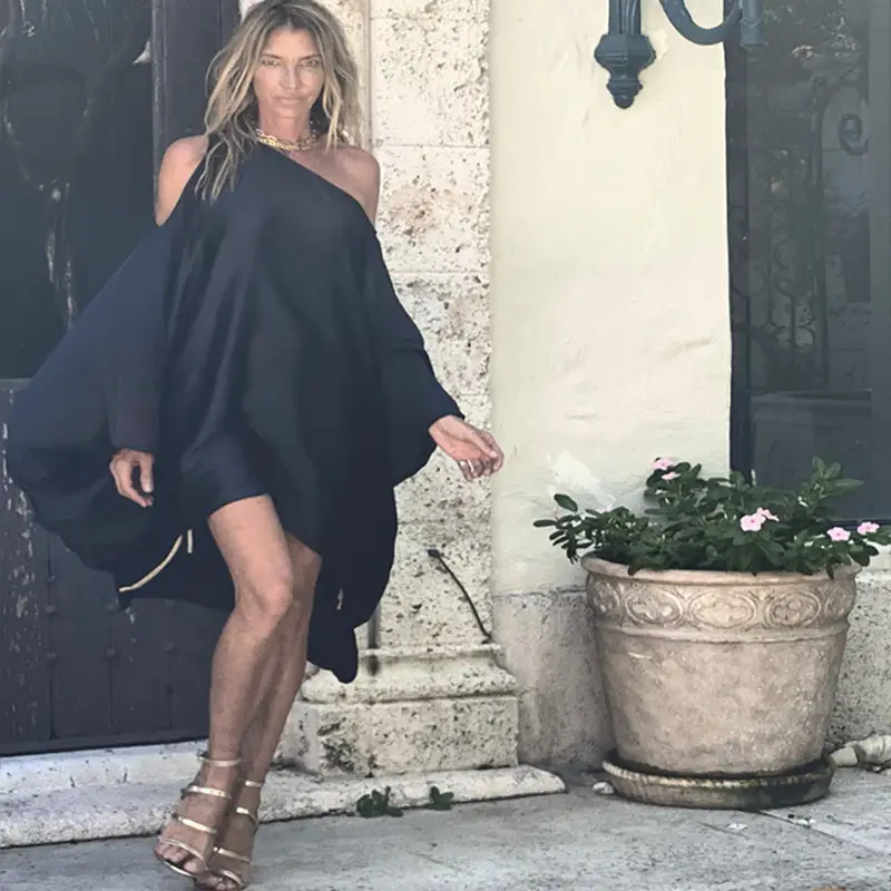 Blue Slanted Shoulder Casual Dress for Women — feature 7