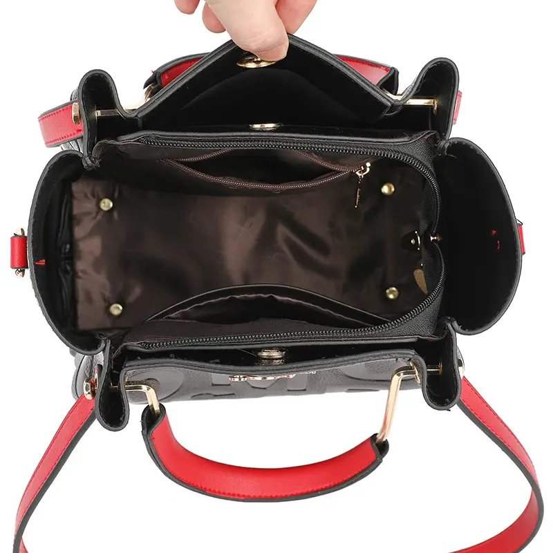 Black Embossed Shoulder Bag with Gold Silk Bow