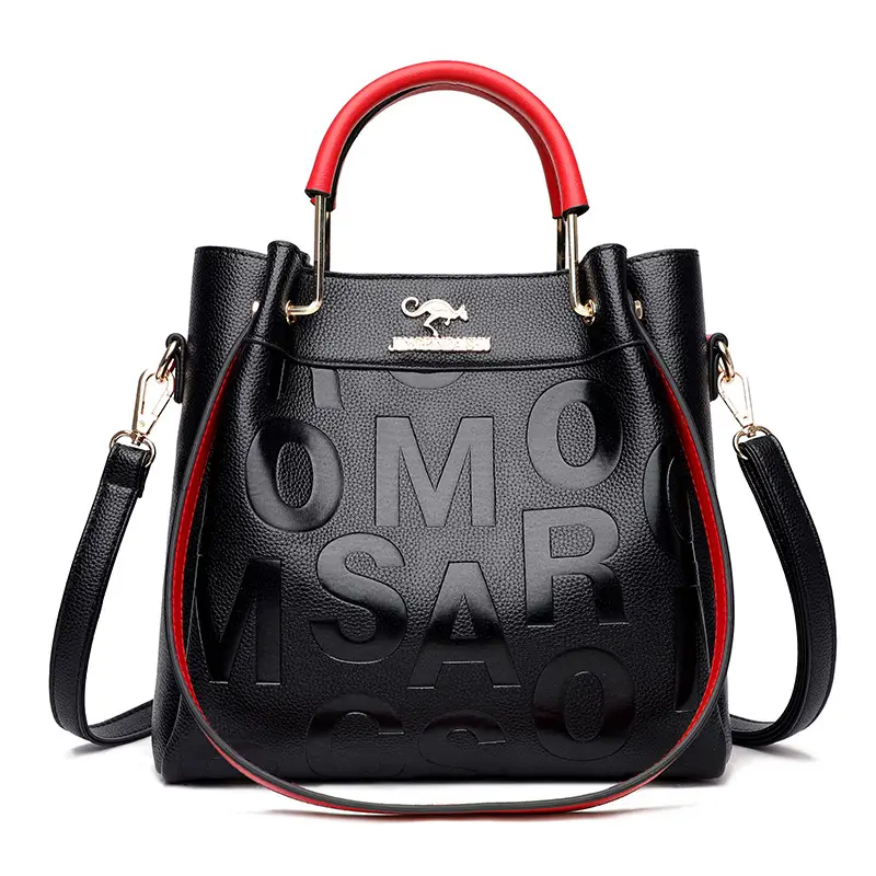 Black Embossed Shoulder Bag with Gold Silk Bow