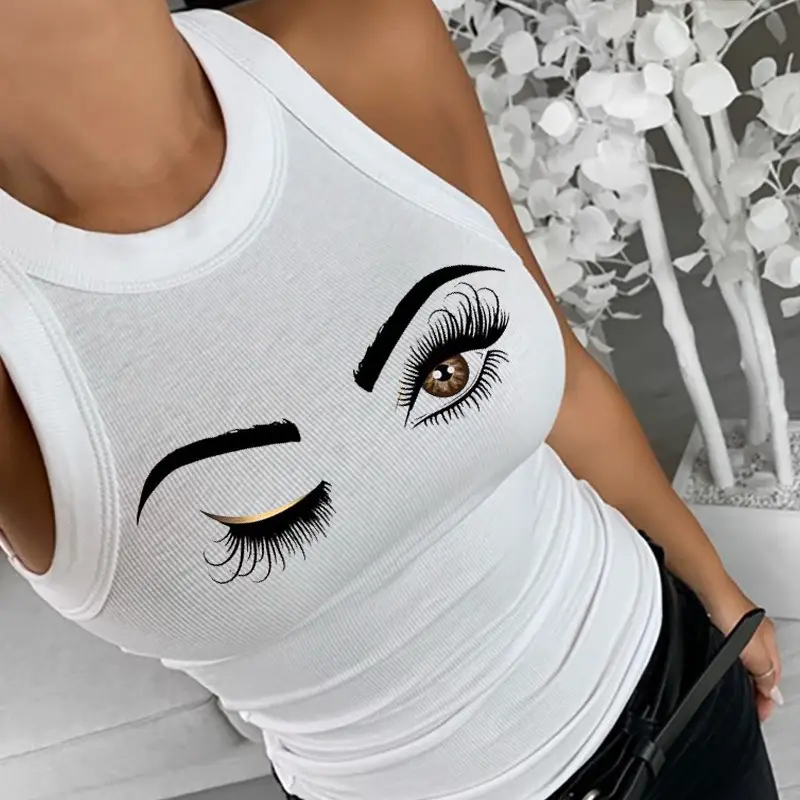 Black Hollow Sleeveless Top with Lip Print Design - Image 9