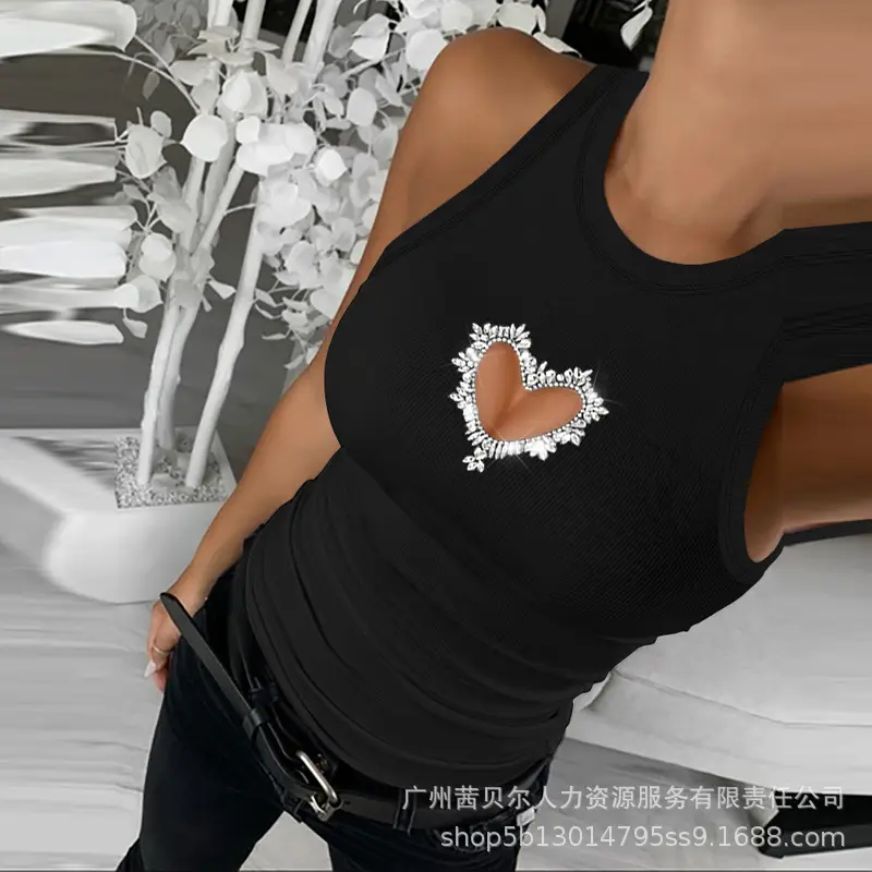 Black Hollow Sleeveless Top with Lip Print Design - Image 10